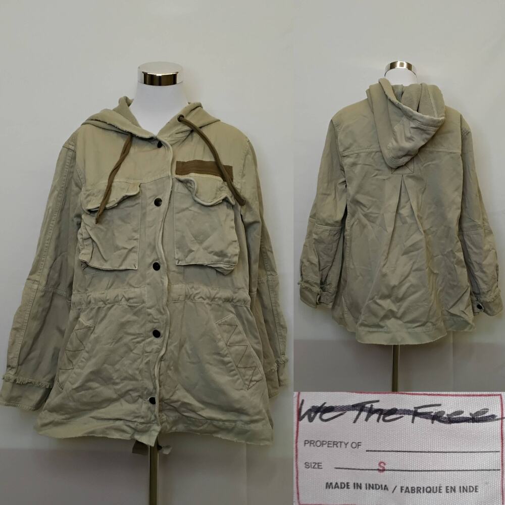 Free People Cargo Hoodie Jacket Women's S Beige Oversized Distressed #J5577
